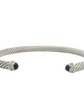 David Yurman 925 Sterling Silver Classic Cable Amethyst Diamond Cuff Bracelet 7"